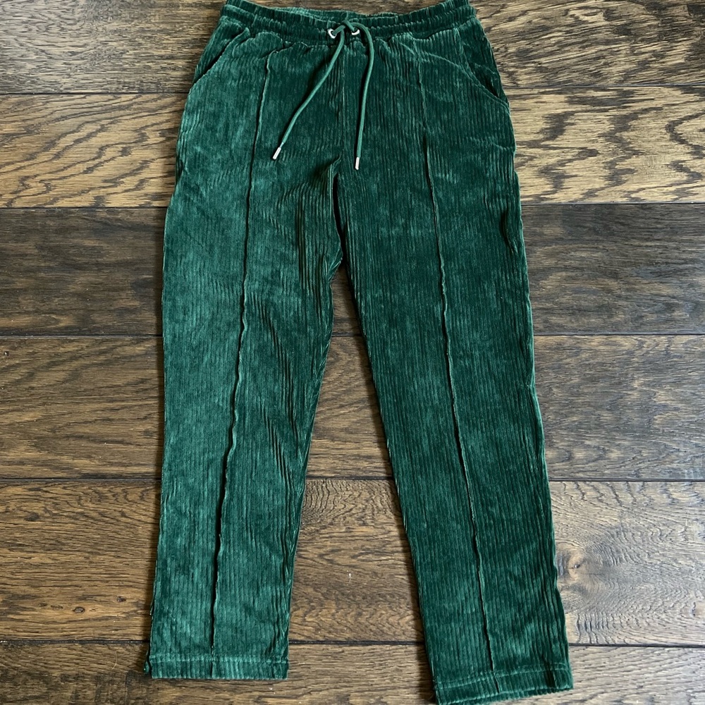 Boohooman Green Corduroy velour pintuck Pants with Elastic Waistband